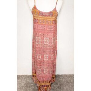 SOPRANO Women's Red & Orange Aztec Sleeveless Spaghetti Straps Maxi Dress